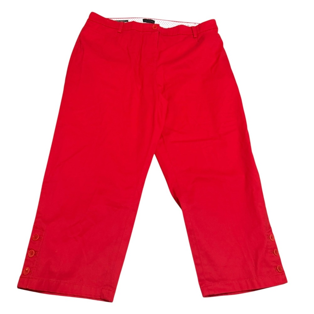 Talbots Perfect Skimmer Red Cropped Capri Pants Women Size 14 Button Hem Cotton